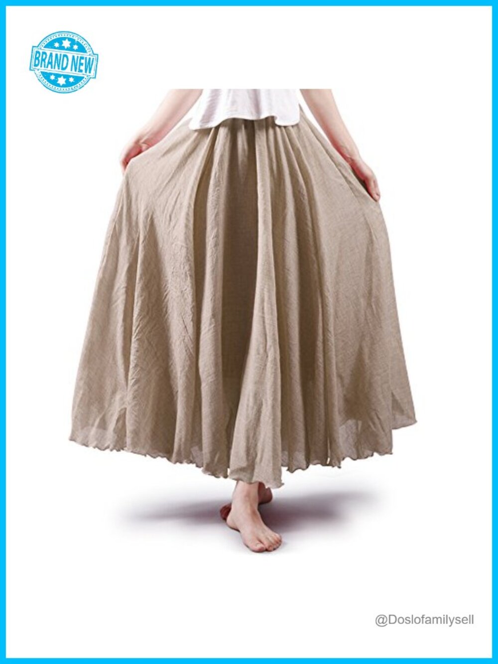 Boho Cotton Maxi Skirt Flowy A-Line Long Double Layer Pullover Crinkle